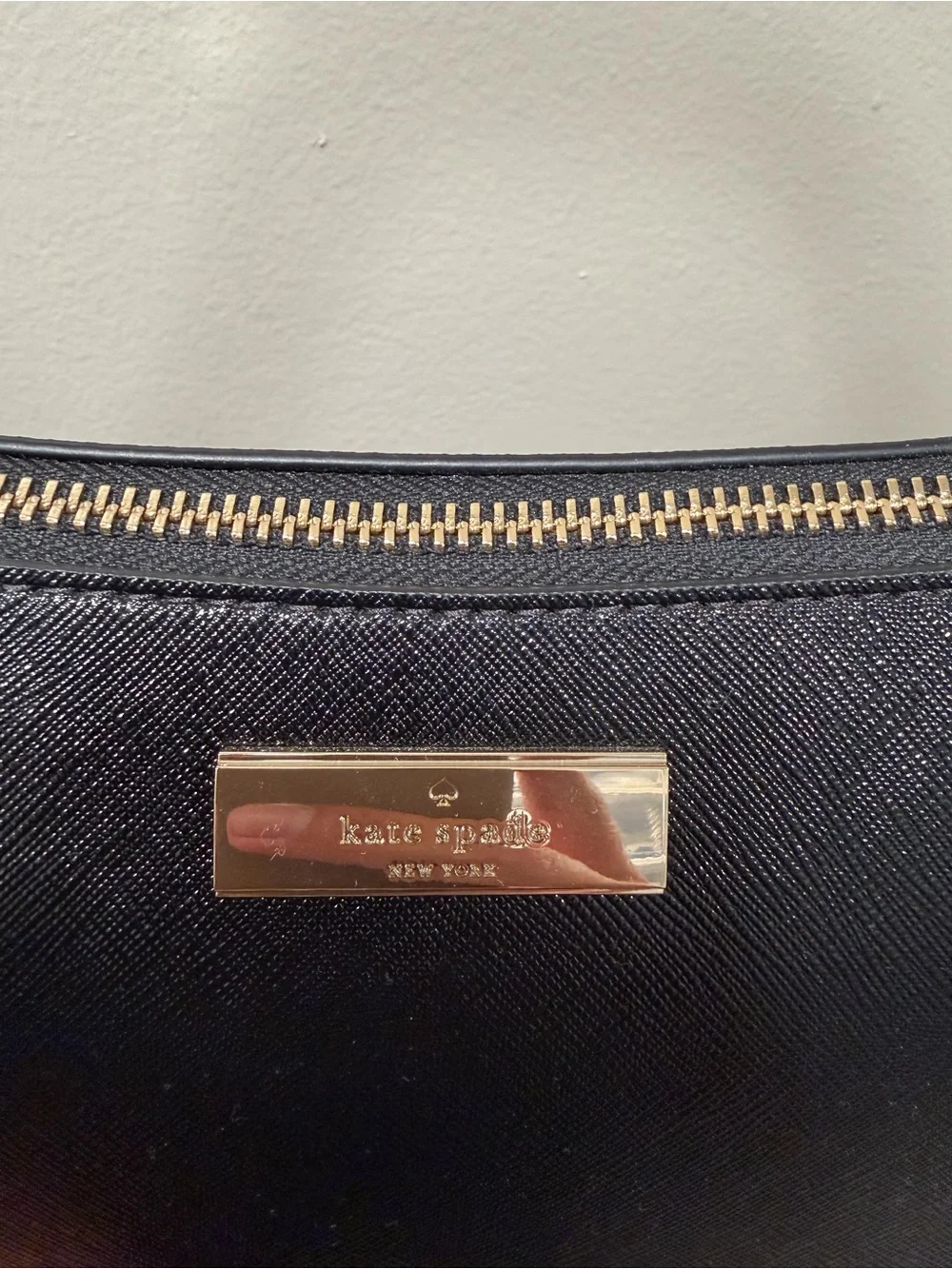 NEW kate spade Black Saffiano Leather Shoulder Bag with Gold Hardware